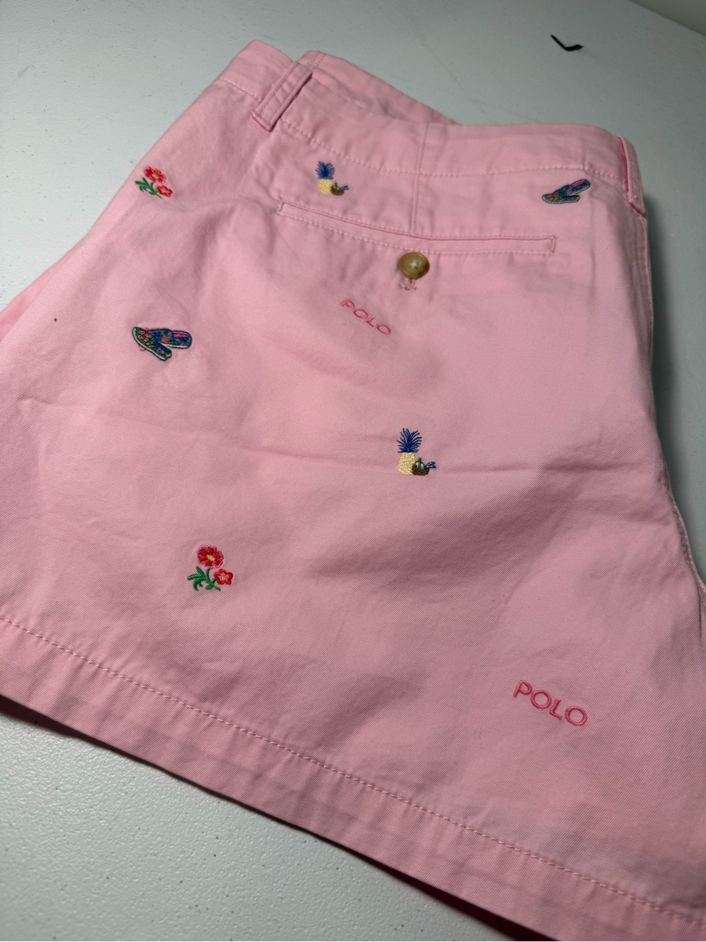 Polo Ralph Lauren Women’s Pink Embroidered Chino Shorts Size 14 Tropical Preppy - Picture 4 of 6